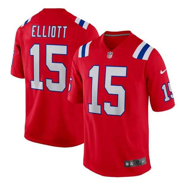 Mens New England Patriots #15 Ezekiel Elliott Red Stitched Game Jersey Dzhi